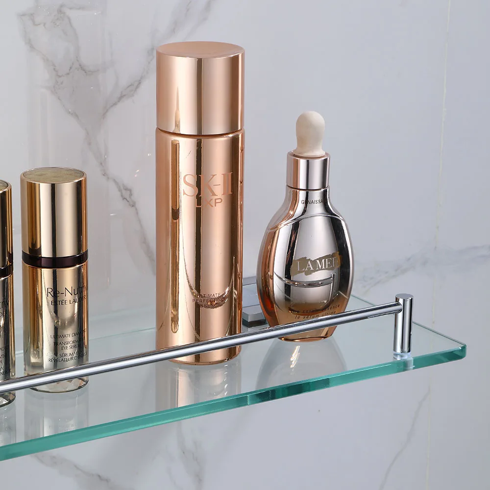 Wall Mount Single Tier Bathroom Glass Shelf Single Glass Shower Shelf