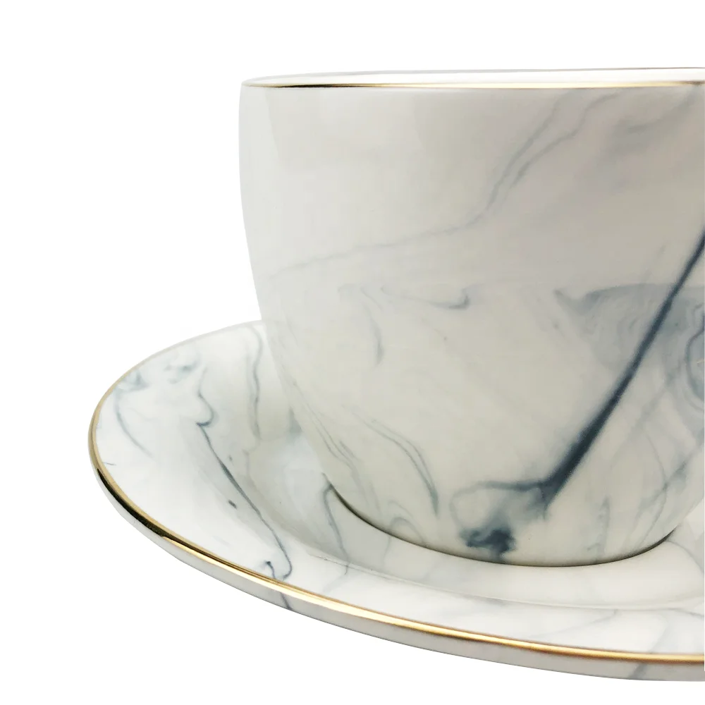 Nordic Style Glod Marble Coffee Teacup And Saucer Set Ceramic Tea Cup And Saucers Sets