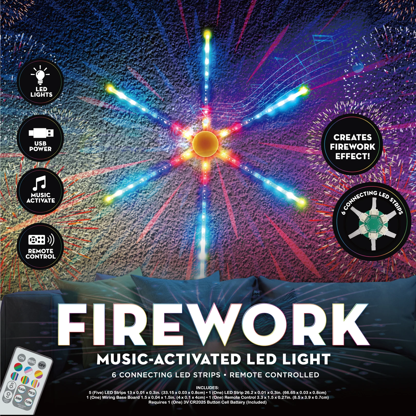 Fireworks LED Strip Lights Bedroom Music Sync Firework Lights with Remote Control Firework LED Light for Christmas Party Bar KTV