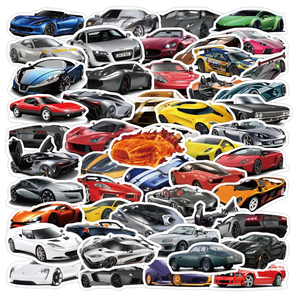 50Pcs Waterproof Sports Car Sticker Custom Vinyl Die Cut Laptop Motorcycle Skateboard Luggage Decal Toy Car Stickers