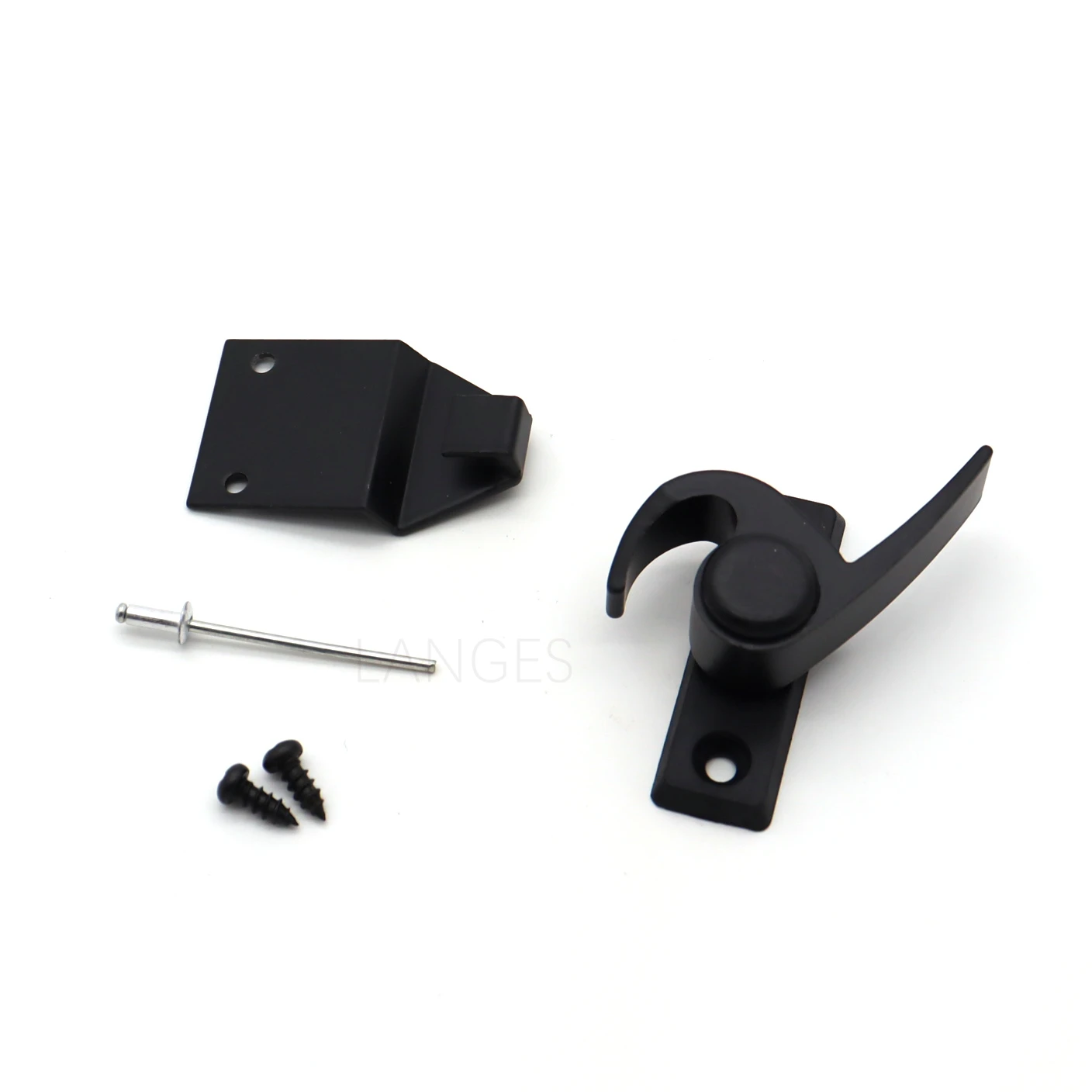 Hot Sale Door Latch Hook Lock Black Aluminum alloy Sliding Window Crescent Lock With Mounting Screws