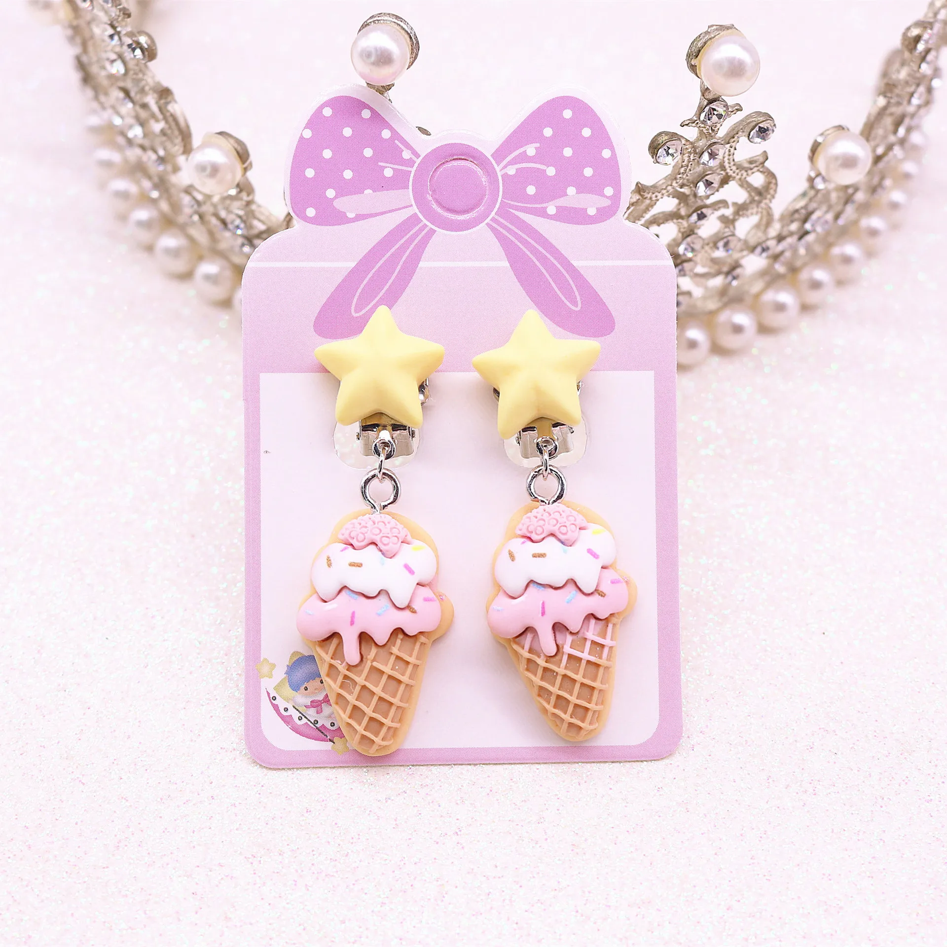 Children Ear Clip No Pierced Jewelry Cartoon Ice Cream Cake Donuts Pink Cute Earrings For Girls Kids