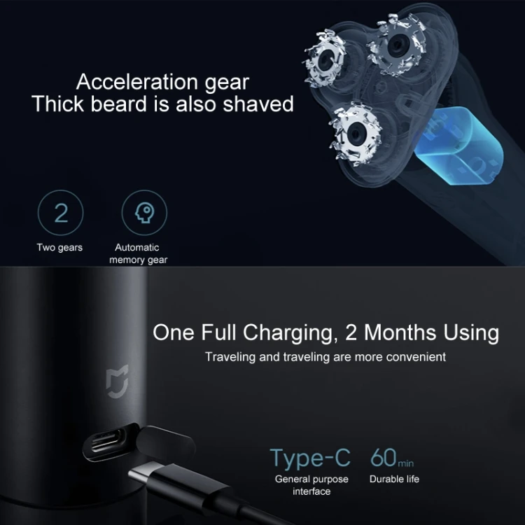 New Arrival Original Xiaomi Mijia S500 Portable Electric Shaver with LED Display & 3 Cutter Head