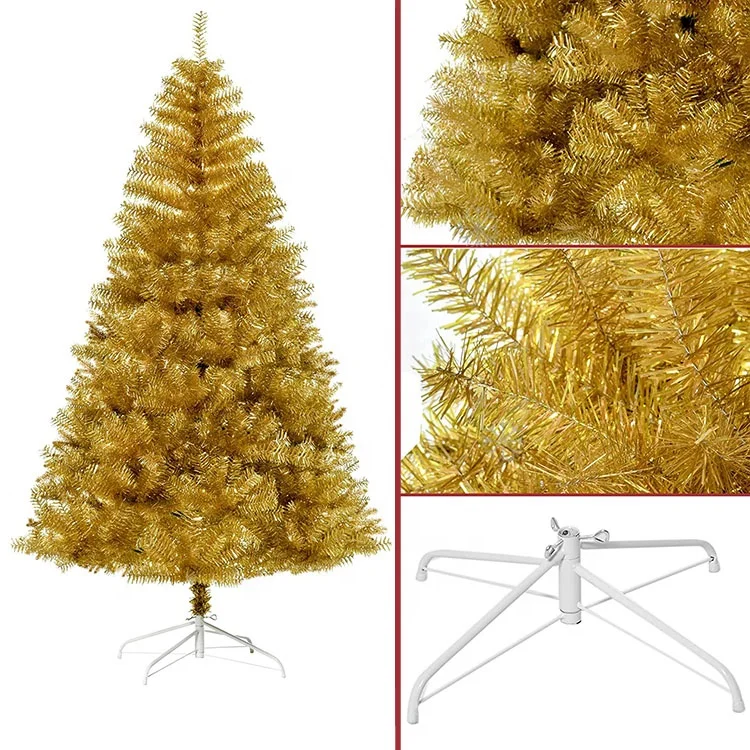 Wholesale high quality 6ft pet tinsel artificial christmas tree gold