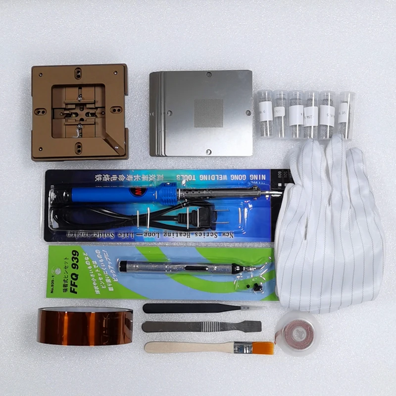 BGA Rework Station Reballing Kit Jig Stencils 90mm Solder Balls Solder Flux Paste For Repair Playstation Laptop Desktop Chip