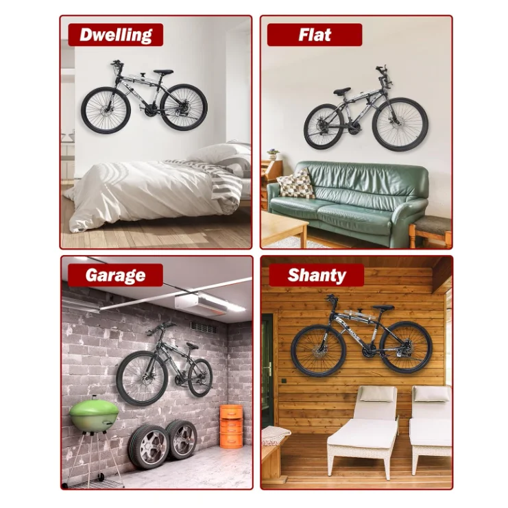 Horizontal Wall Mount Hanger Indoor Bicycle Hook Holder Storage Rack for Home or Garage