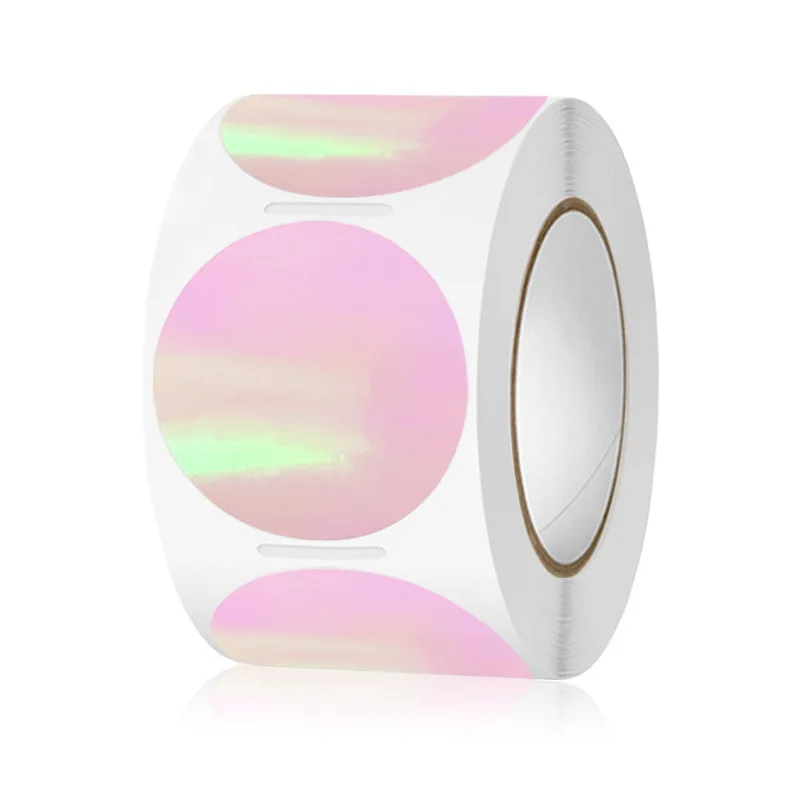 Custom Direct Thermal Label Printer 2 Inch Round Pink Holographic Thermal Film Rainbow Thermal Stickers Labels