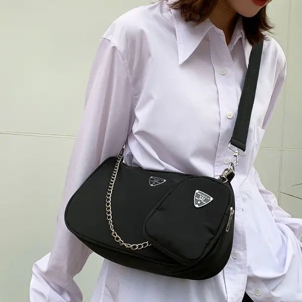 ladies fashion nylon shoulder luxury bags women hand blue dark shoulder bag wholesale nylon small crossbody sling bag women