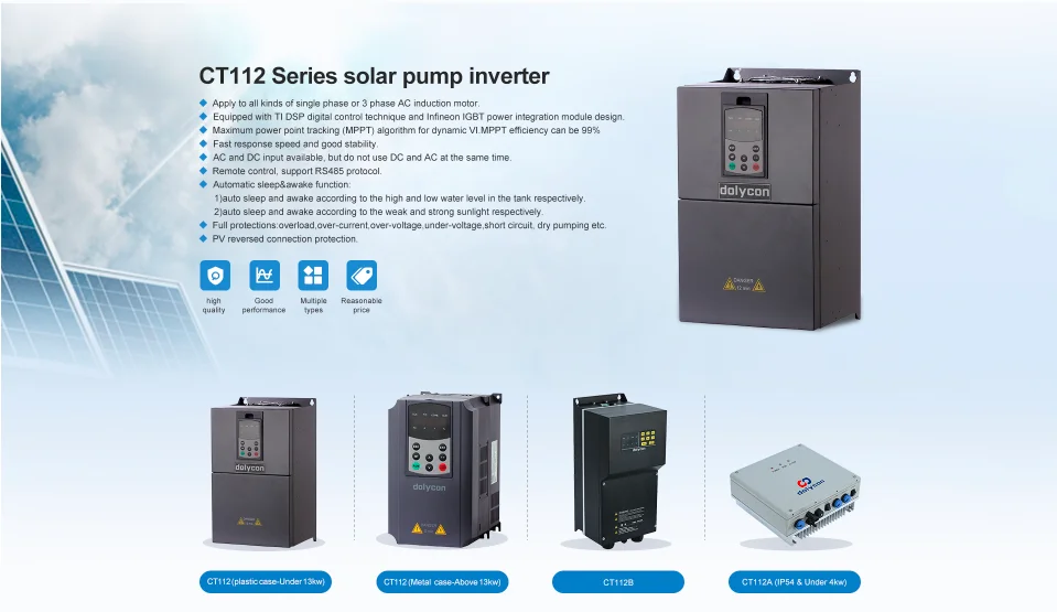 easy install easy operation high mppt efficiency 0.75KW 1.5kw 75kw 185kw to 1000kw different power vfd solar pump inverter