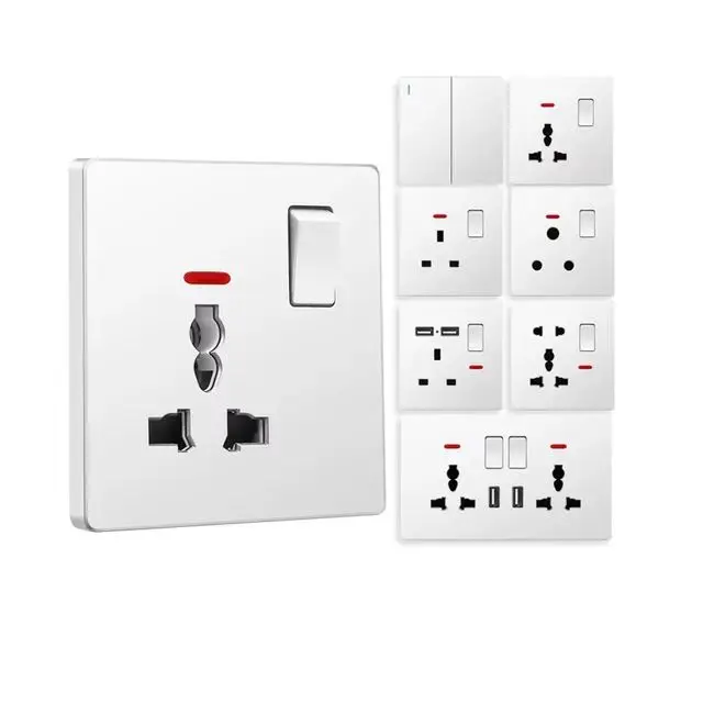 white gold grey Wall Socket with Type A+C 18W Quick Charge Plug Socket,Wall power outlet with USB charger UK switch with socket