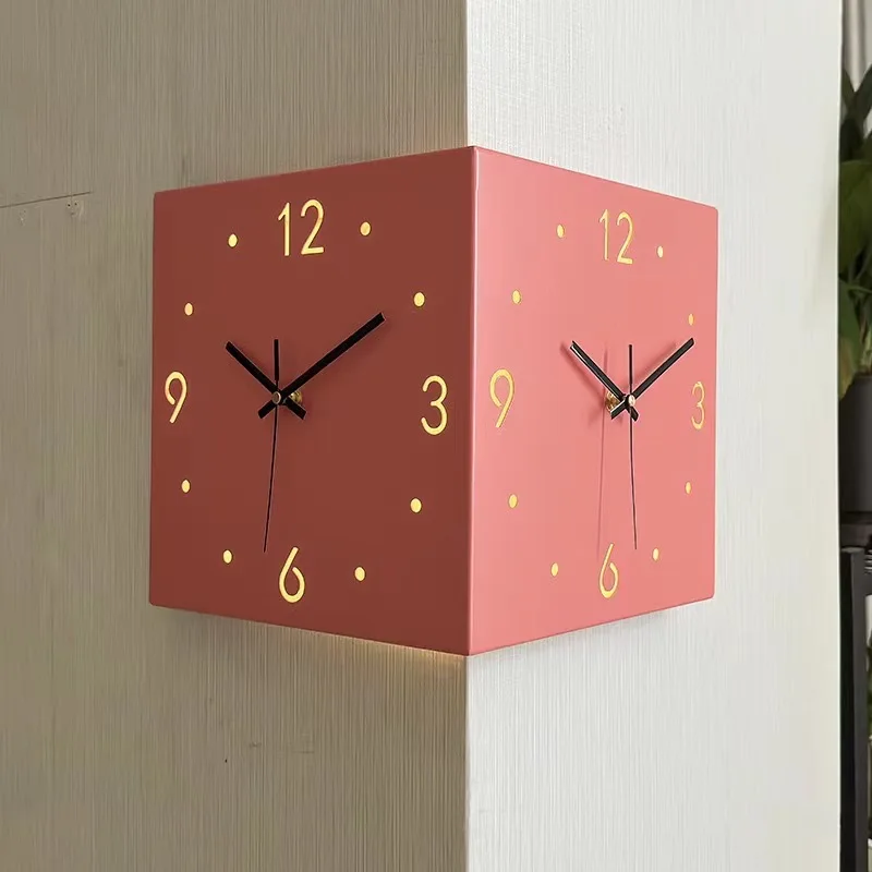 Modern luminous Corner Wall Clock Square Livingroom Decoration Simple Double Sided Clock Induction luminous Corner Wall Clock