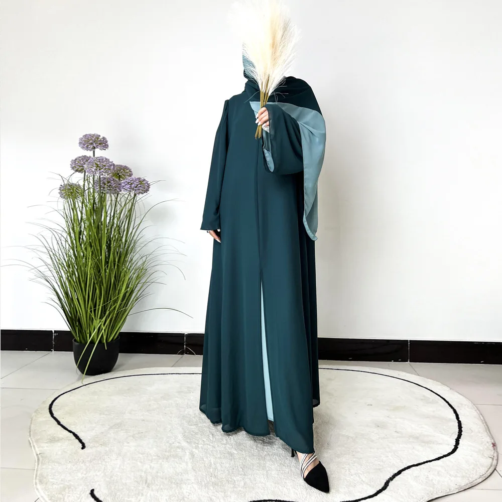 Yibaoli Manufacturer Top Quality Arabic Women New Model Chiffon Two-color Abaya in Dubai With Matching Hijab Modest Muslim Dress