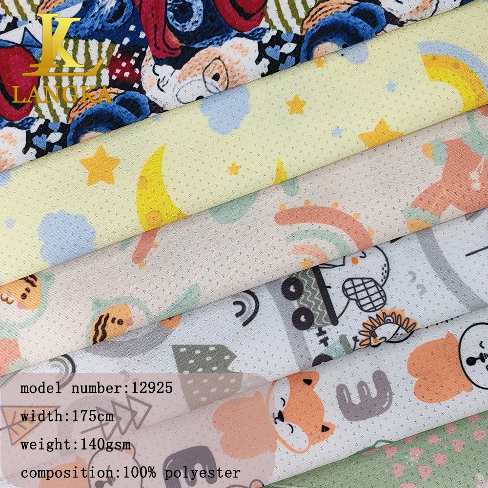 Langka custom printing 100 recycled polyester jacquard mesh knitted fabric for clothing