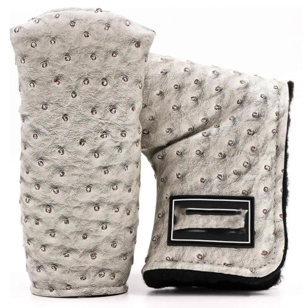 
Amazon hot sale custom made ostrich leather pu waterproof white golf club putter headcovers 