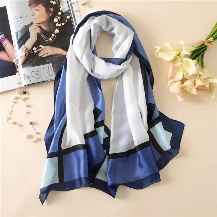 
Classical Fashion Brand Designer Women Print Silk Scarf Travel Sunscreen Long Silk Scarf Shawl for Ladies 