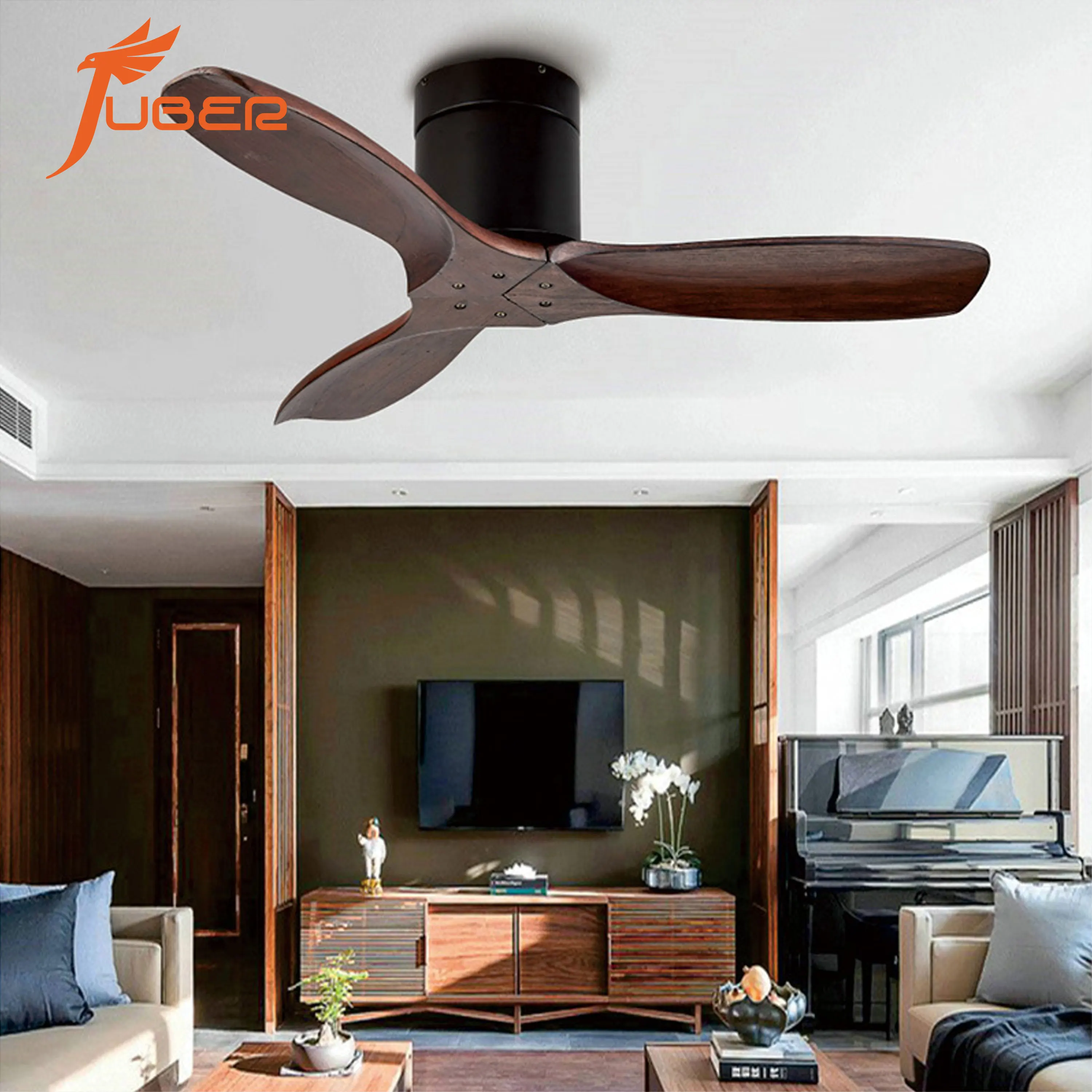 Modern Nordic Fancy Wooden 42 52 Inch Decorative Cooper Motor Deckenventilator Ventilateur de plafond Led Ceiling Fan With Light