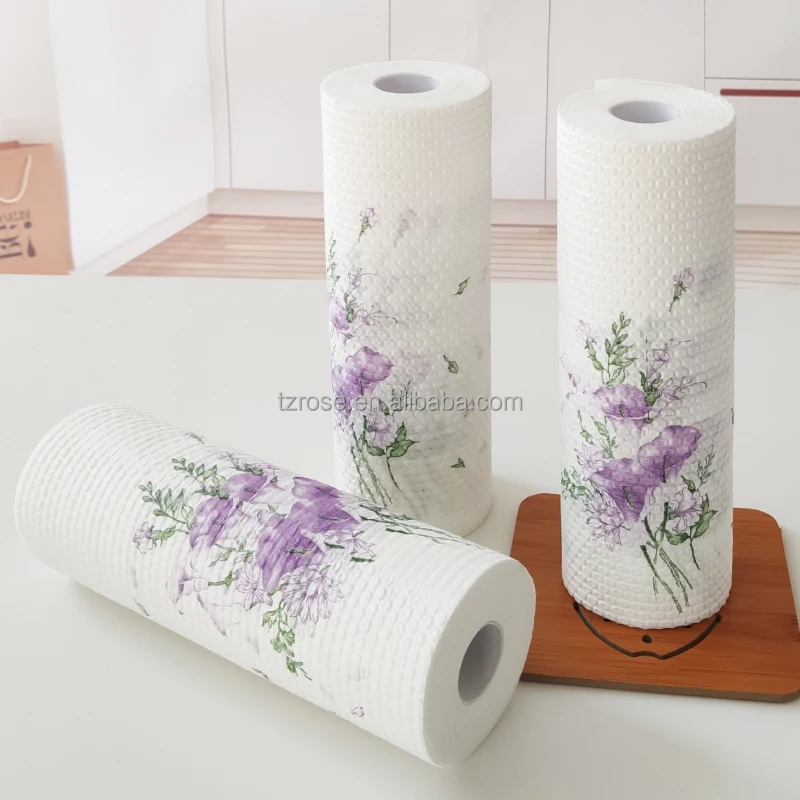 Wholesale Household Cleaning Kitchen Paper Spunlace Embossed Pattern Nonwoven PP Wood Pulp Dish Cloth Rolls