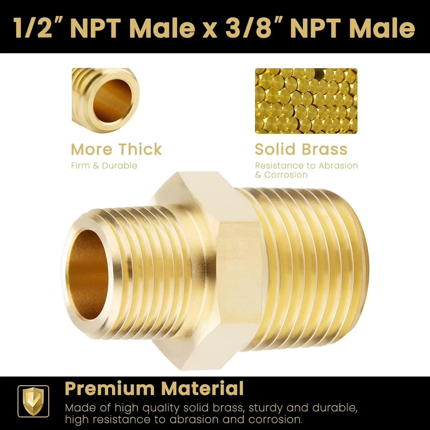 3/4 Inch NPT Brass Nipple Male to Male Pipe Fitting Adapter Hex Nipple 3/4 inch x 3/4 inch NPT Male Straight Connector Pipe