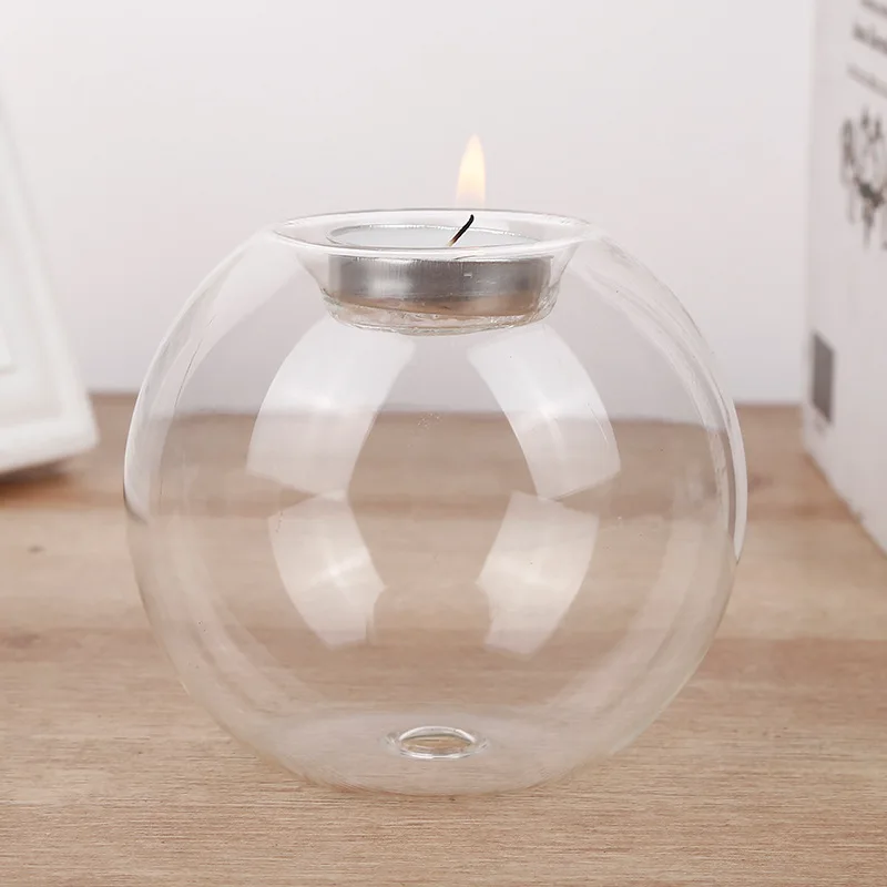 Spherical candlestick crystal transparent spherical rotating glass candlestick ornaments aromatherapy candle cup