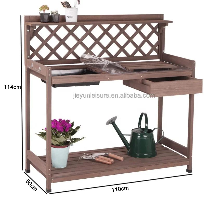 Jaalex Wooden Garden Potting Bench Outdoor 2 Tier Garden Planting Work Bench With Storage And Draw