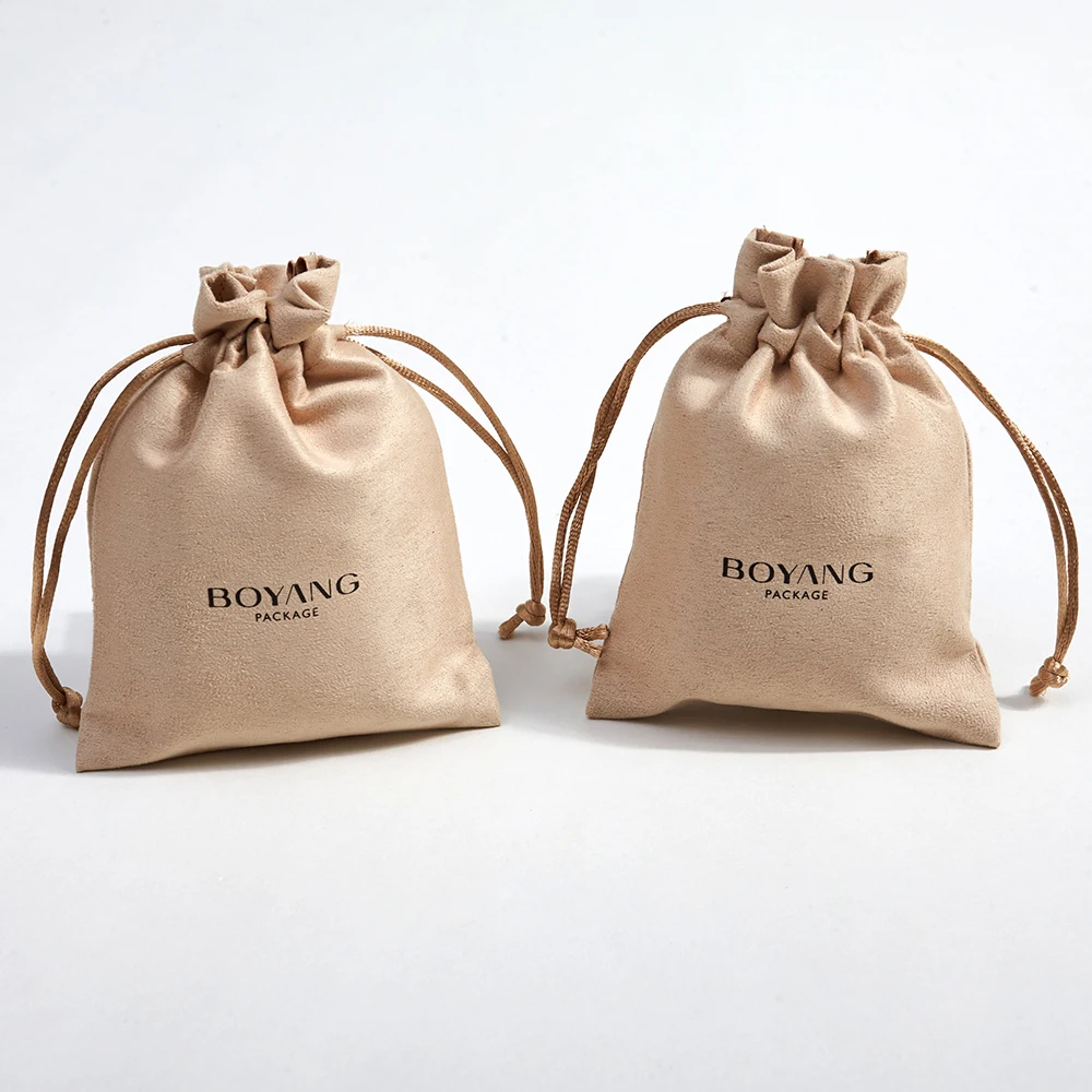 Custom Logo Drawstring Suede Pouch Small Gift Bag Jewelry Packaging Pouch