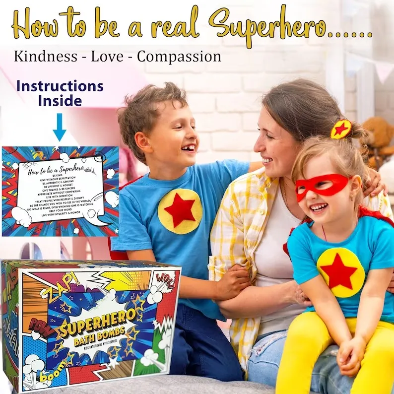 OEM Large Bath Bombs Natural Fizzy Bubble Organic Colorful Vegan Kids Bath Bombs with Surprise Toys Inside Superhero bathbombs