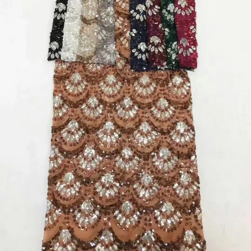 wholesale embroidery textile fabric Gold square sequins French Tulle Lace Fabric