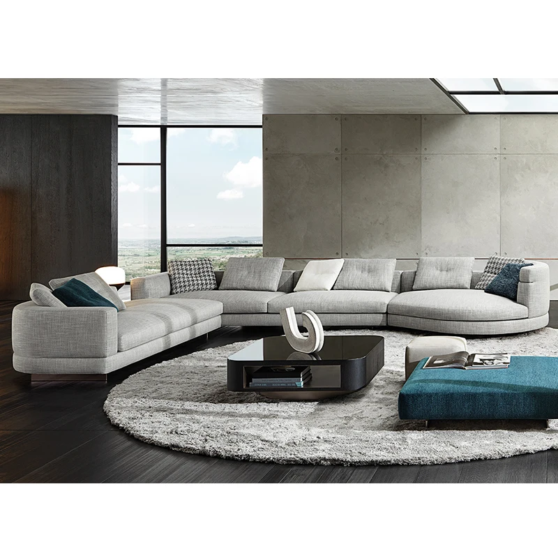 Grey Long Couch Sectional Sofa Luxury Classic European Sofa Set