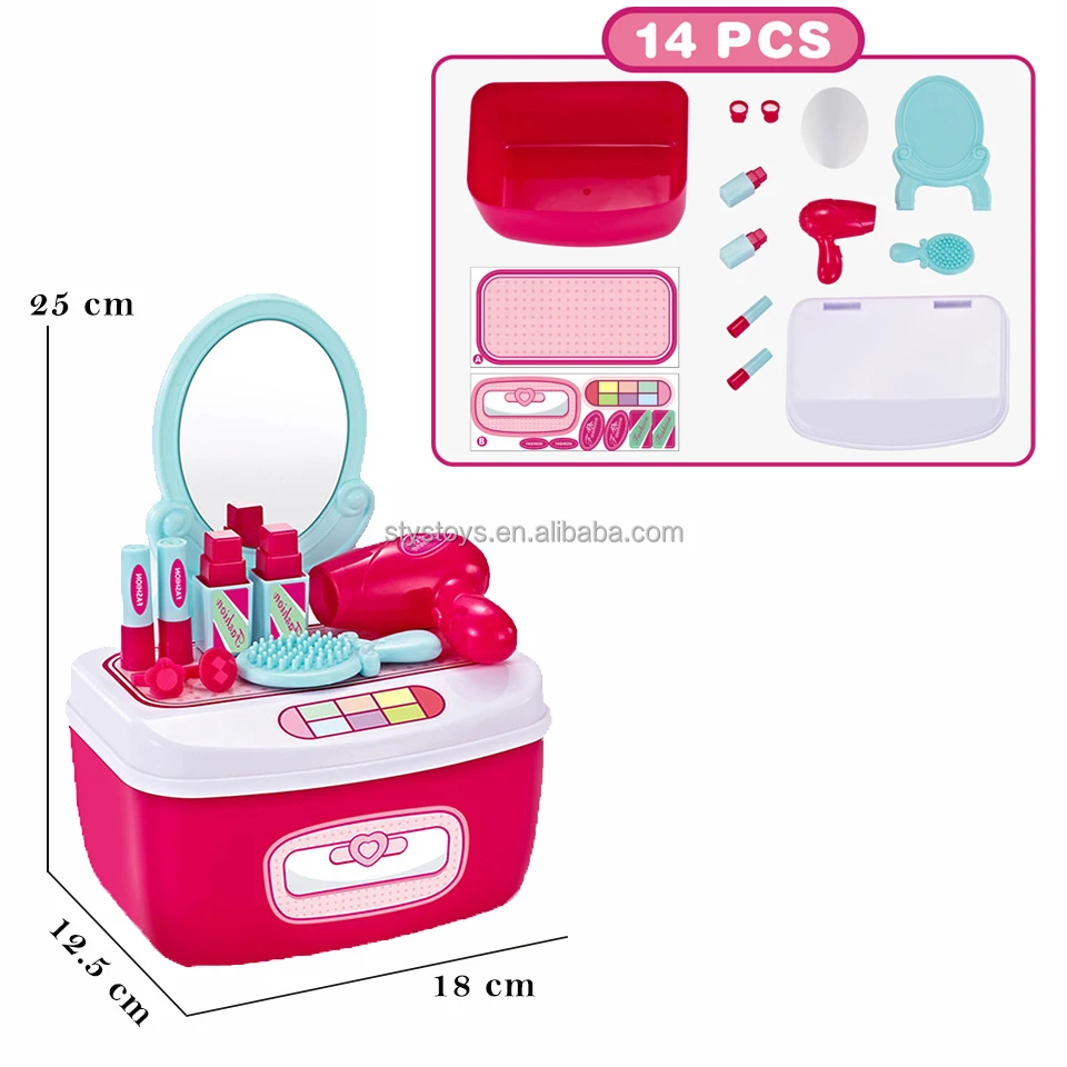 Small Size Dresser Vanity Toys Girls Pretend Play Beauty Set Make-up Table Toy with Mirror