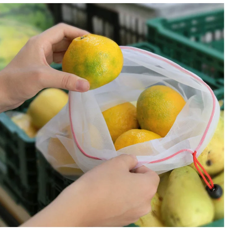 
ECO-Friendly Safe Mesh Bags sets For Fruit, Veggies, Shopping Mesh Storage Bag With Drawstring Reusable Mesh Produce Bags 