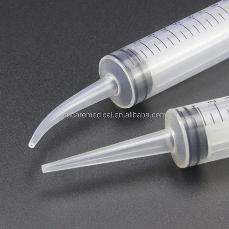 Medical rubber piston seal 12cc dental irrigation curved tip utility syringes