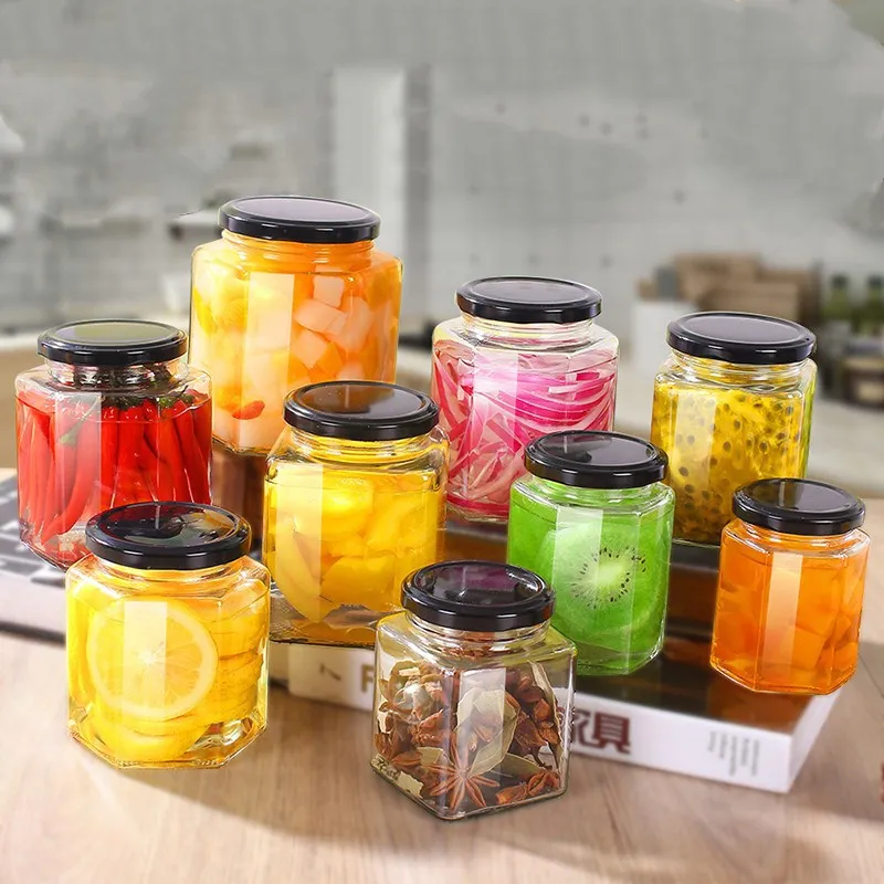 Factory Made Empty Hexagon Honey Jar Glass Food Storage Packaging 180ml 280ml Glass Bee Honey Jars