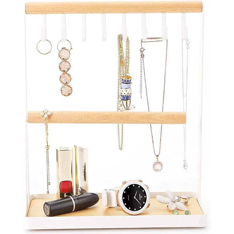 White Metal Wooden Jewelry Holder Jewelry for Storage Bracelets Necklace