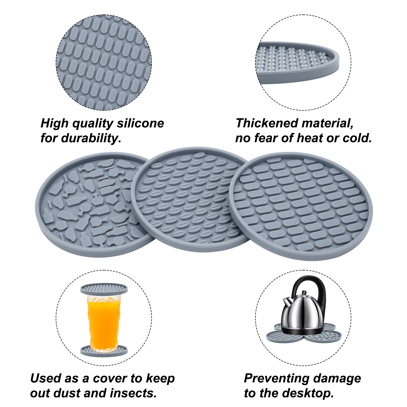 Drink Coasters with Holder Set of 6 Silicone Coasters Non-Slip Cup Mat Heat Resistant Coaster for Prevents Furniture