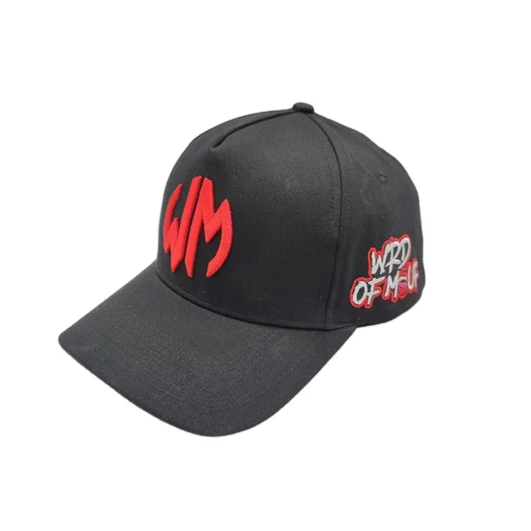 Wholesale fashion custom embroidery logo black red adjustable snapback A Frame hats sports baseball cap for unisex