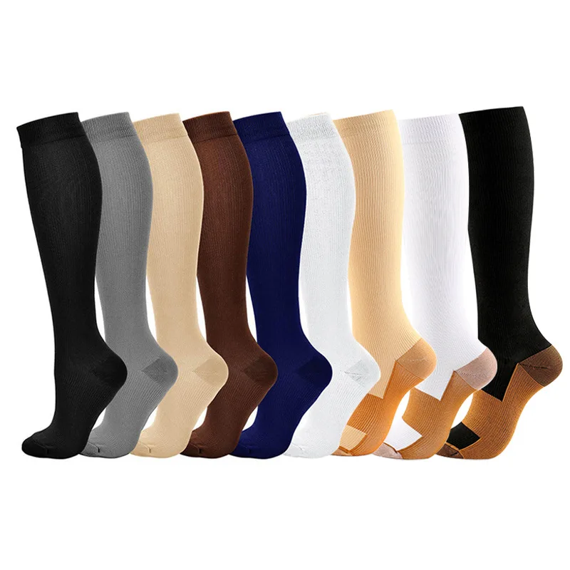 Plus Size Varicose Veins Nurse Sports Running Knee High White Socks Compression Socks Athletic Medical 20-30mmHg Copper Socks