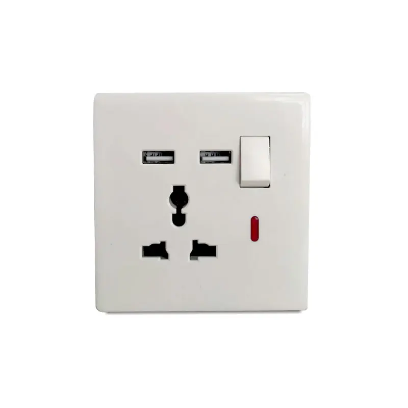 High-quality Double Panel Multi-function Safe 2 Position Socket with Switch Indicator Light household Hot Selling