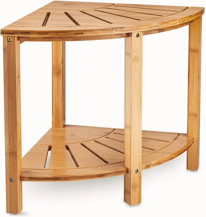 Изготовленный на заказ ванная комната угловая стойка для хранения Организатор из бамбука и дерева 2 яруса полка Стеллаж душевая