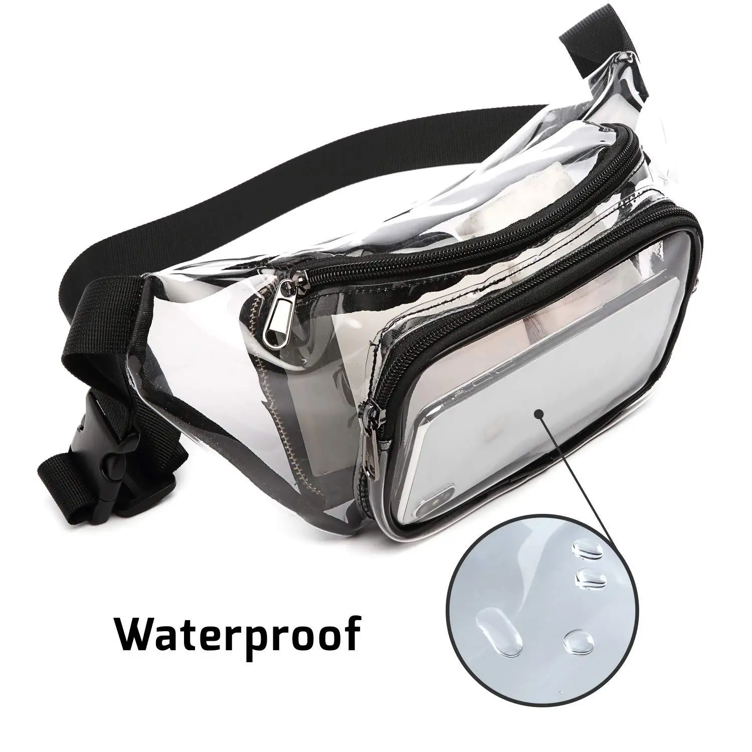 Sport Event Work Concert Security Approved Waterproof  Clear Fanny Pack Waist Bag Clear Bag Stadium Approved