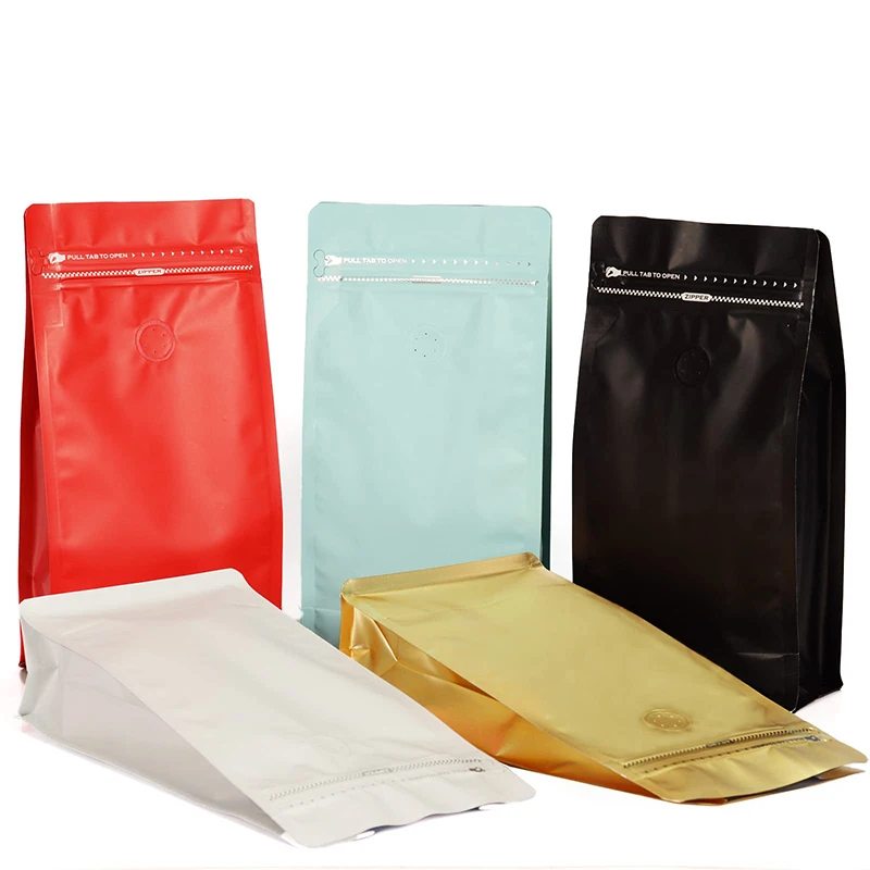 Custom Logo Printed Zipper Seal Safe Aluminum Foil Stand Up 1lb Silver Coffee Bean Storage Bags With One-Way Degassing Valve