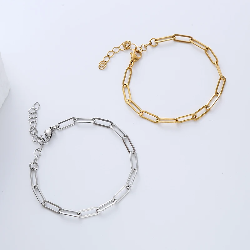 chain acero inoxidable 18k gold plated paperclip chain stainless steel bracelets