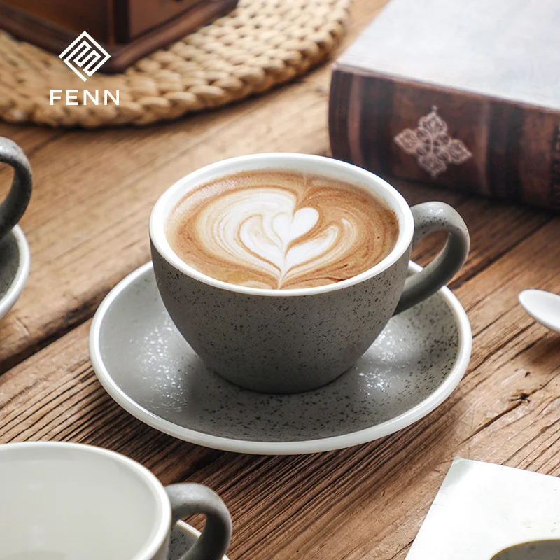 Retro American Ceramic Vintage Espresso Cups And Saucers Sets Classic Frosted Stoneware Coffee Cappuccina Cups