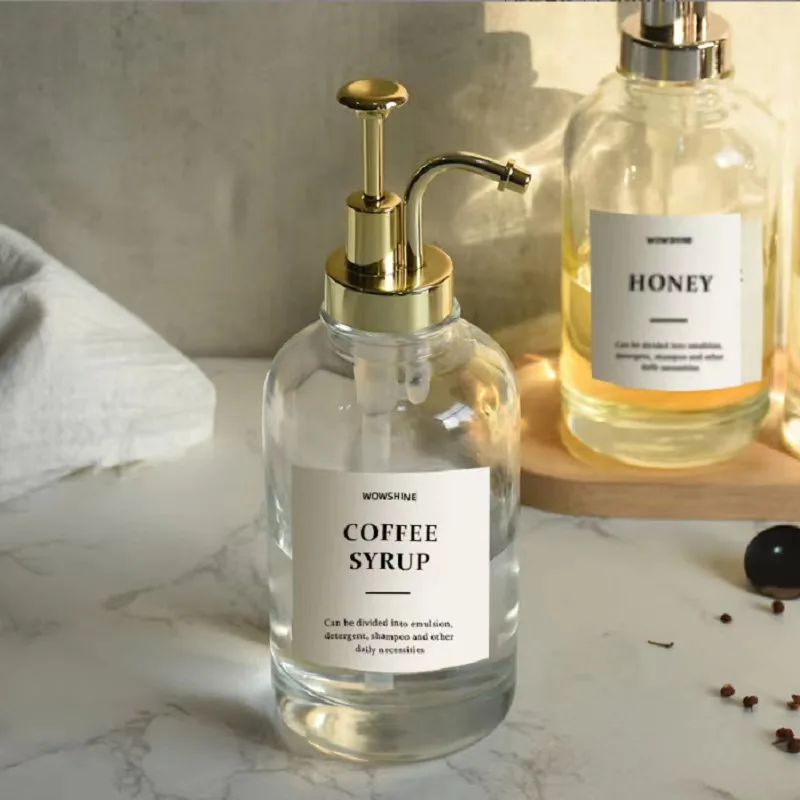 Luxury Home Coffee Bar Syrup Bottles 16 Oz Coffee Syrup Dispenser 500ml Glass Liquid Soap Dispenser with Box