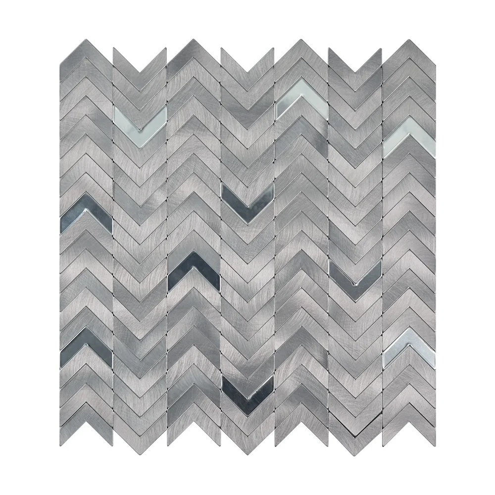 Gray brushed mosaic kitchen backsplash aluminium peel and stick wall tile for home decor