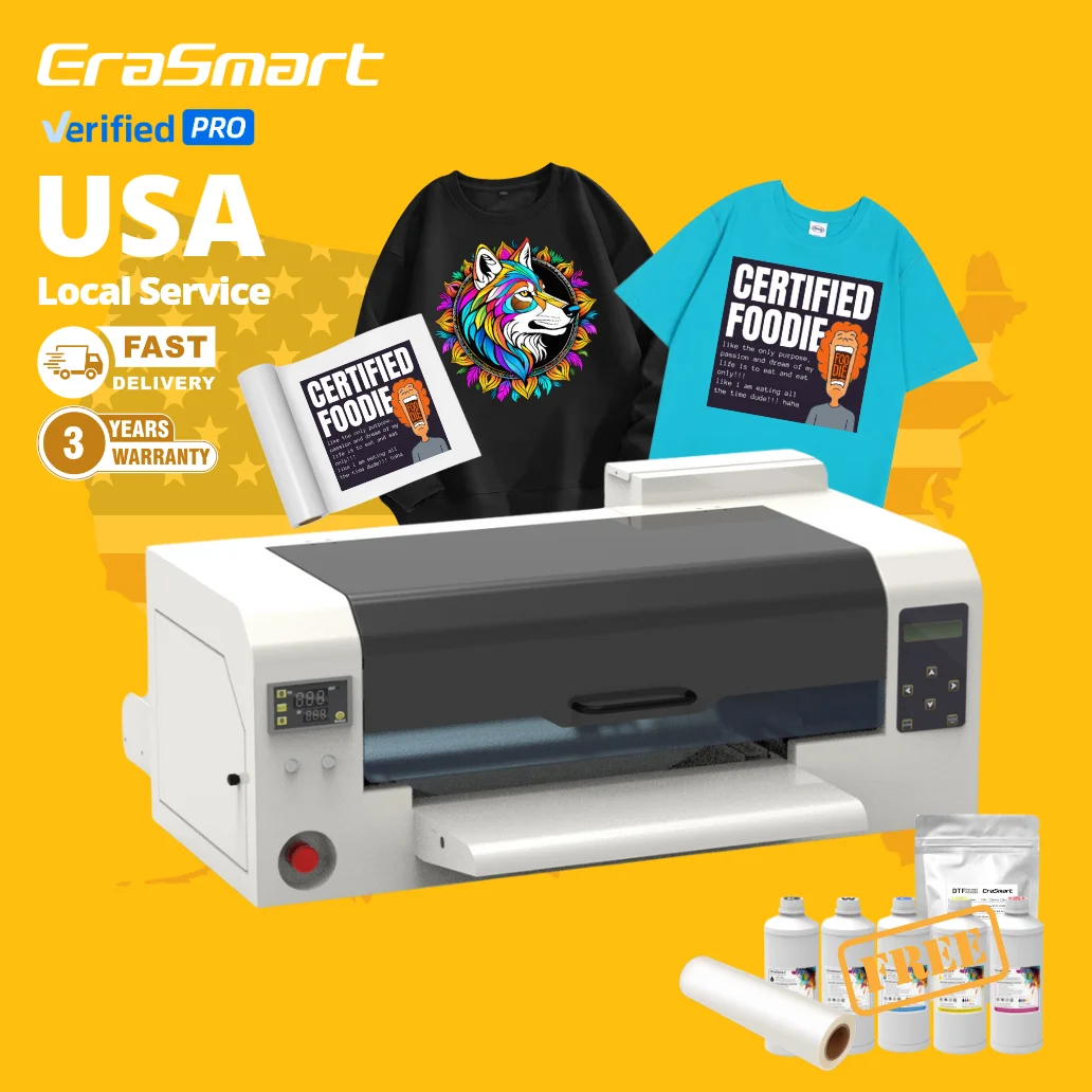 Erasmart A3 DTF 30cm Digital Inkjet DTF Printers New DIY T-shirt printing Machine Transfer Dual 1600 Dtf Printer With Oven