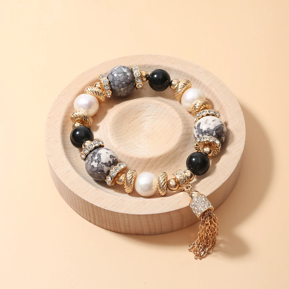 Customized high end natural stone bracelet string pearls for women jewelry