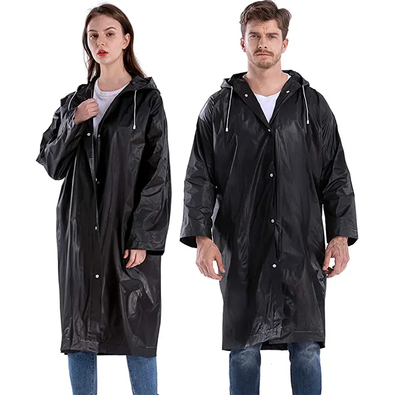 Long Translucent Rain Poncho Adults EVA Reusable Raincoat Emergency Rain Gear Jacket Hood Elastic Sleeve waterproof