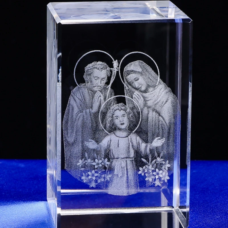 Hot Selling 3d Laser Engraving Christianity Crystal Cube Engraved Crystal Cube Led Light For Souvenir