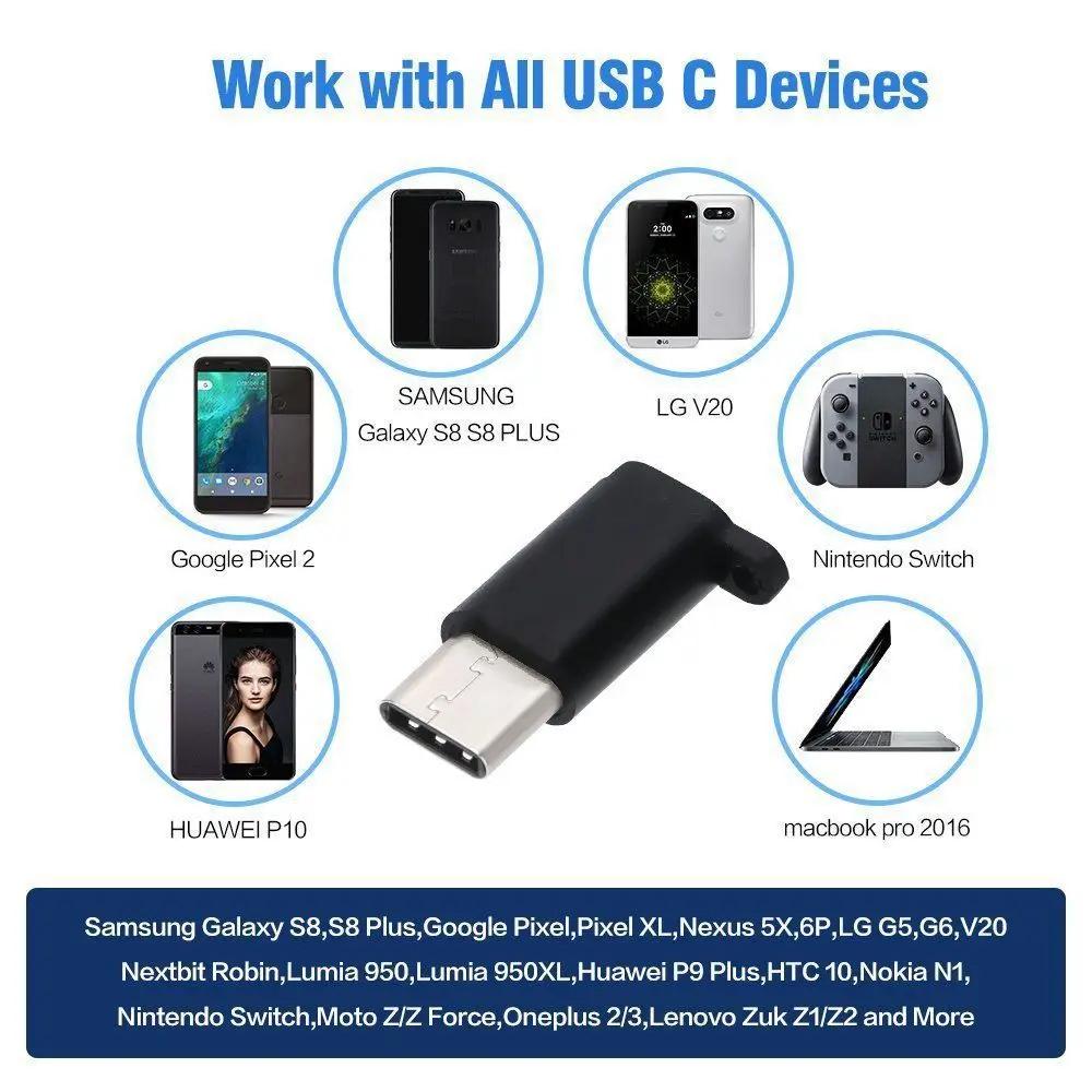 Микро-USB с гнездом для адаптера Type-C брелоком