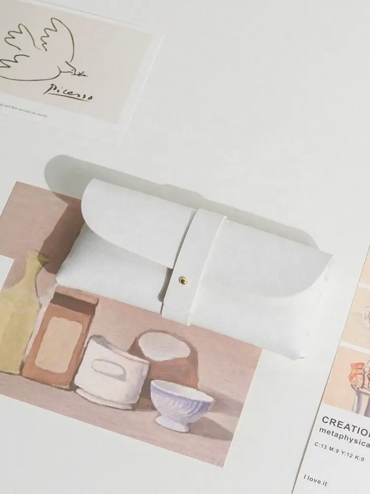 Retro Literary Simple Glasses Bag Soft Leather Glasses Case Ins Girl Portable Sun Sunglasses Bag Storage Bag Anti-pressure